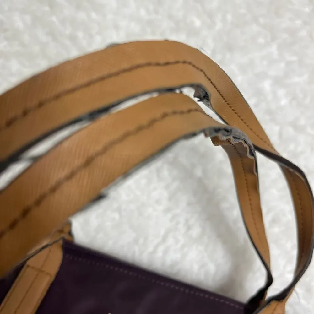 Michael Kors Nylon Aubergine  large tote tan leather straps,gold tone hardwares